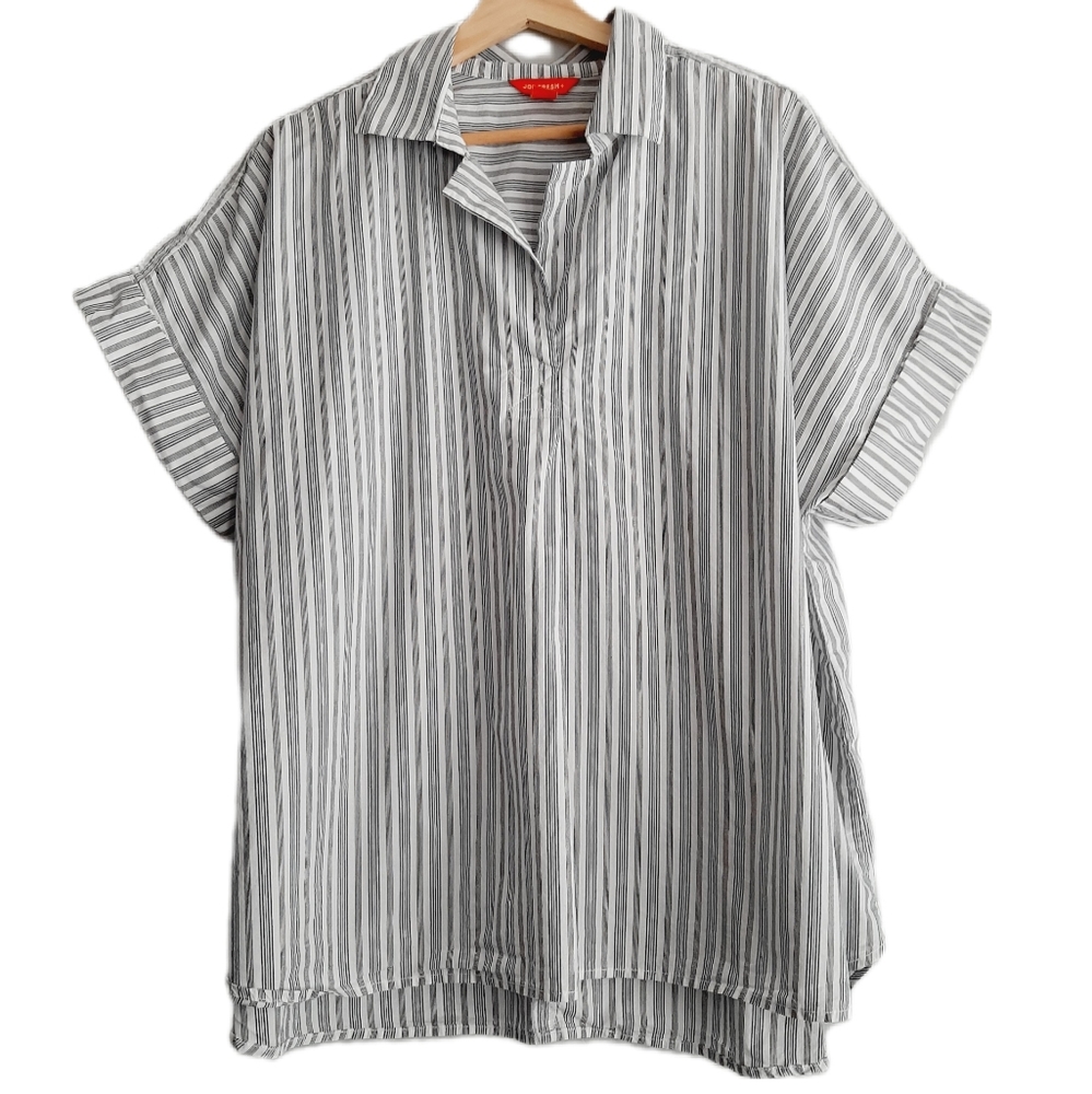 🍒 JOE FRESH Short Sleeve Pin Stripe Top PLUS Sz 1X